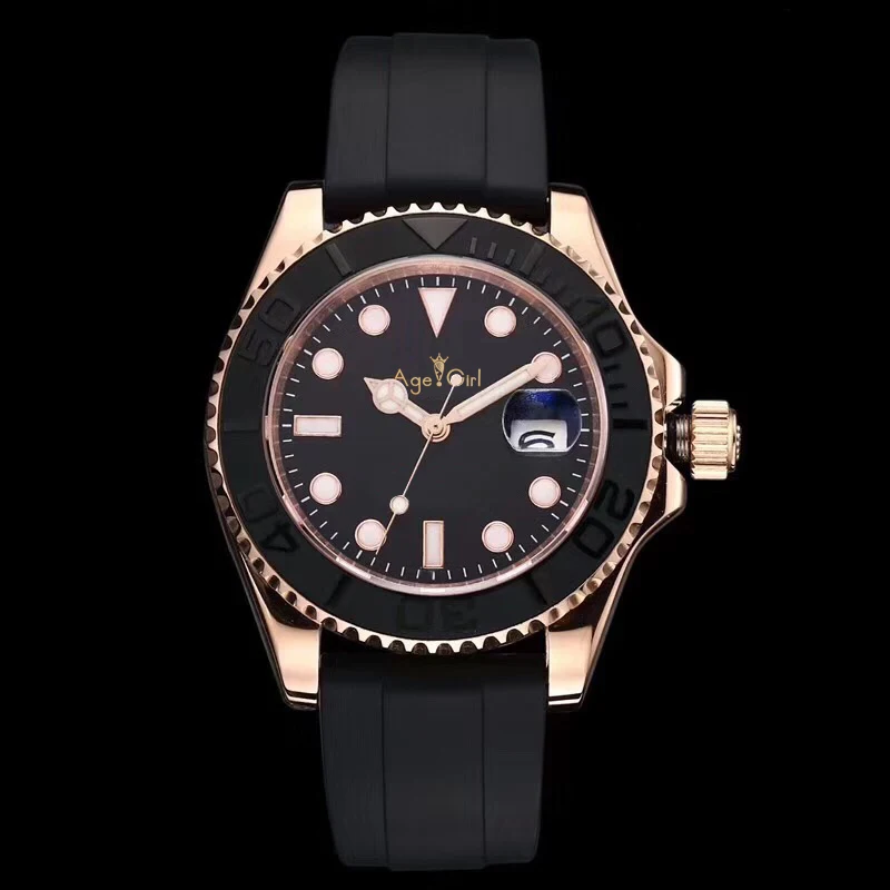 

Luxury Brand New Black Rubber Rose Gold Silver Ceramic Bezel Men Watch Sapphire Glass Automatic Mechanical Sports Watches AAA+