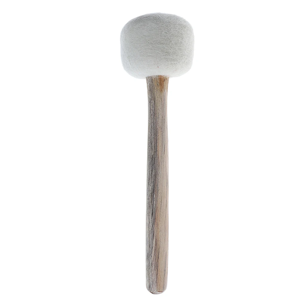 

9-13 inch Mahogany Singing Bowl / Gongs Stick Striker Wool Felted Mallet, White End Long Handle