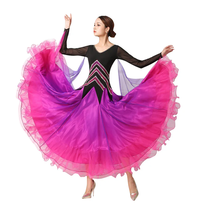 Gradient Ballroom Dance Dress Practice Clothes Modern dance one piece group clothes Flamenco rumba Samba waltz dress