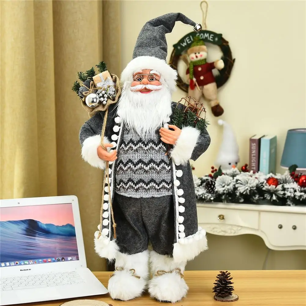 Santa Doll with Leather Coat H 45 CM Christmas Decoration Statue 