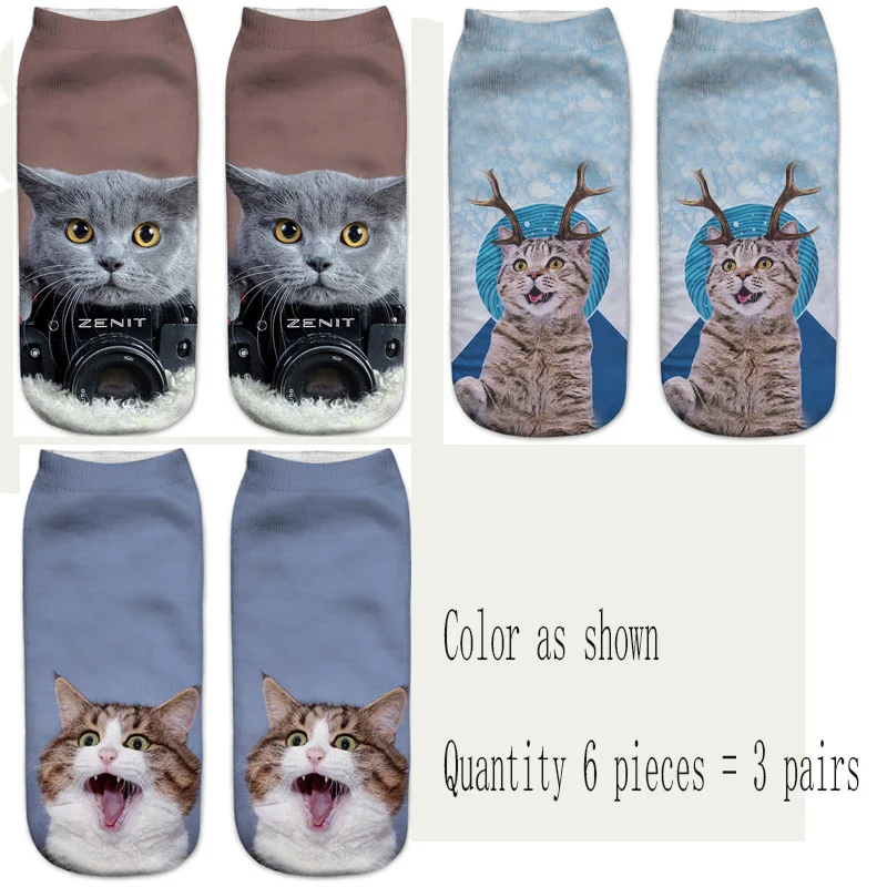 Style as shown 3D Трехмерная печать животных, котов, носки Забавные милые модные смешные носки Харадзюку, рисунок кота, различные выразительные носки - Цвет: Style as shown