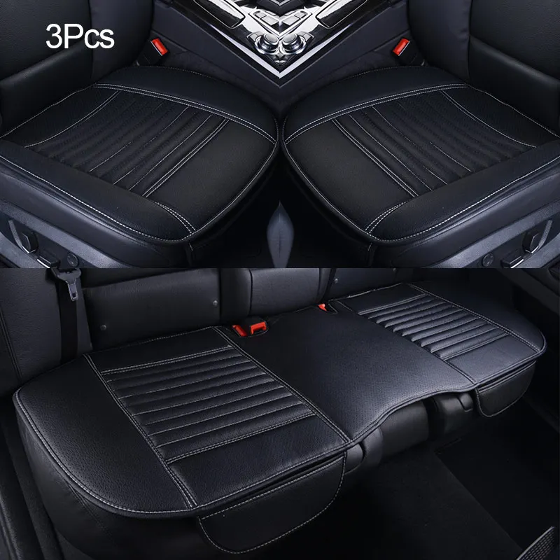 Car Seat Covers PU Leather Cars Seats Cover Protector Automobiles Universal Auto Cushions Four Seasons Set Interior Accessories - Название цвета: White line 3pcs