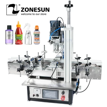 

ZONESUN Ropp Pump Pneumatic Vial Desktop Screw Automatic Capping Machines Glass Screw Alcohol Perfume Pet Plastic Bottle