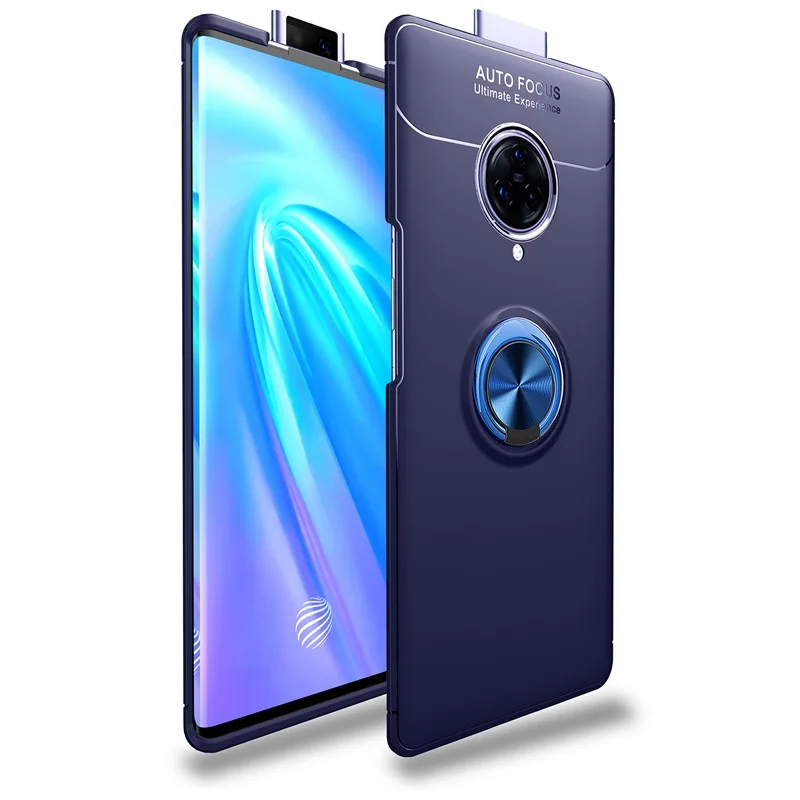 Синий Чехол для телефона VIVO Nex 3 с кольцом-держателем и подставкой для Vivo Nex 3 nex3 мягкий силиконовый матовый ударопрочный защитный корпус - Цвет: Синий