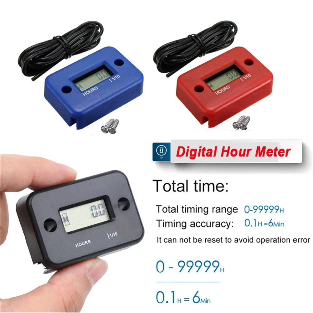 Motorcycle Digital Tach Hour Meter Gauge Stroke Gas Engine Off-road Inductive Tachometer Motor Instrument