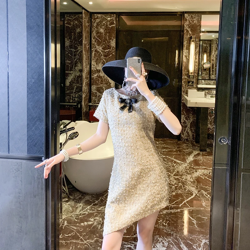 WHITNEY WANG осенне-зимнее модное уличная мини-платье с бантом и подолом, женское офисное платье