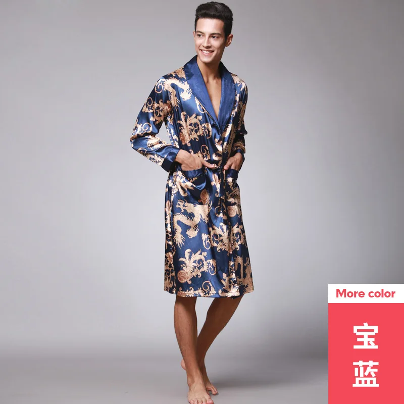 Wontive с длинными рукавами парная ночная рубашка мужской Халат шелковые пижамы Ночная рубашка Шелковый набор халаты халат домашний сервис мужской сексуальный халат - Цвет: BU