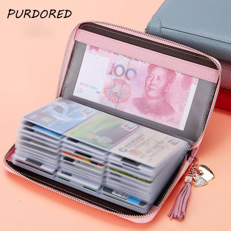 

PURDORED 1 Pc 20/60 Bits Solid Color Card Holder Case Women ID Credit Passport Cover Tassel Cards Wallet Document Bag Carteira