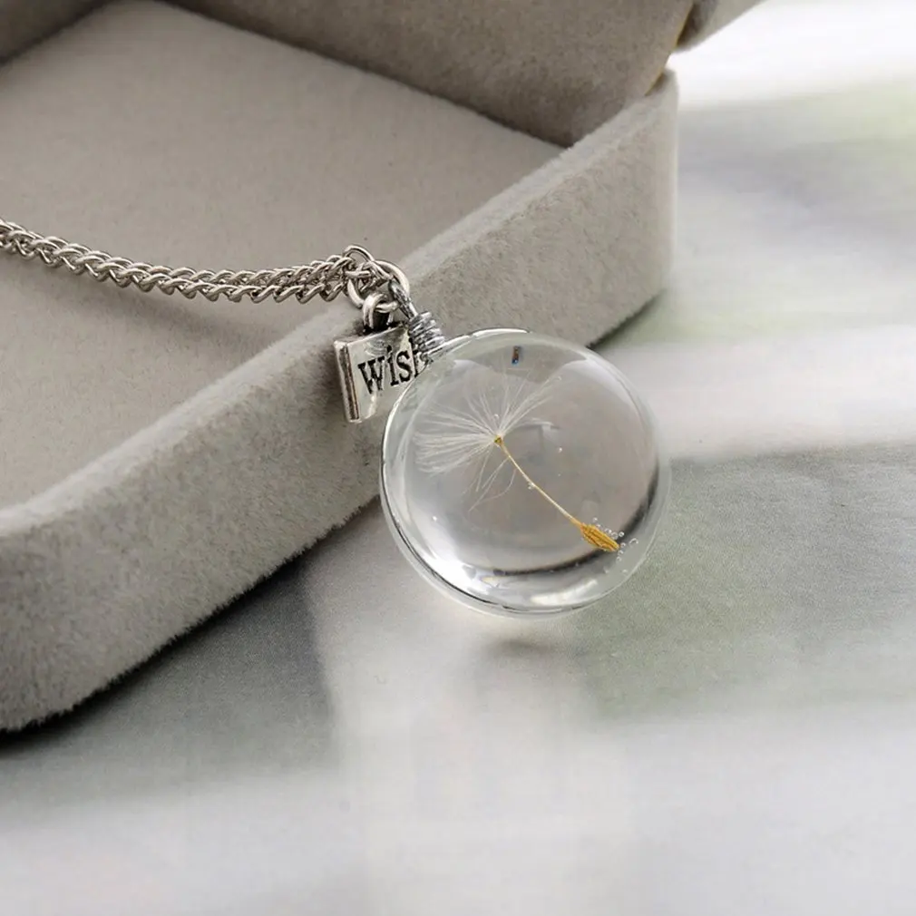 

Hot Wish Natural Dandelion Glass Round Pendant Necklace Charming Party Daily Necklace Women Men Jewelry for Dropshipping