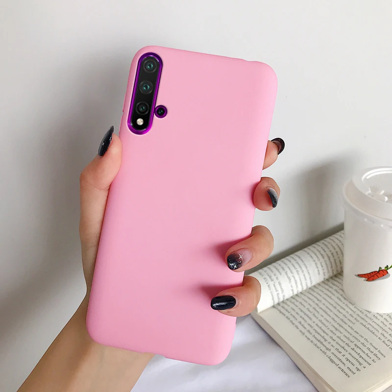 Матовая леденцового цельного цвета Цвета Крышка для huawei Nova5T Nova 5T Yale-L61D Yale-L61A Yale-L71A ТПУ резиновый мягкий силиконовый чехол-бампер - Цвет: DPink