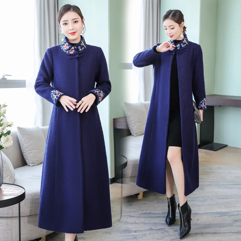 ^Cheap Herfst en Winter Nieuw Type 2009 Borduurwerk Chinese Stijl Retro Tang Jurk vrouwen Cheongsam Mid-lange Windswear graceful vrouw