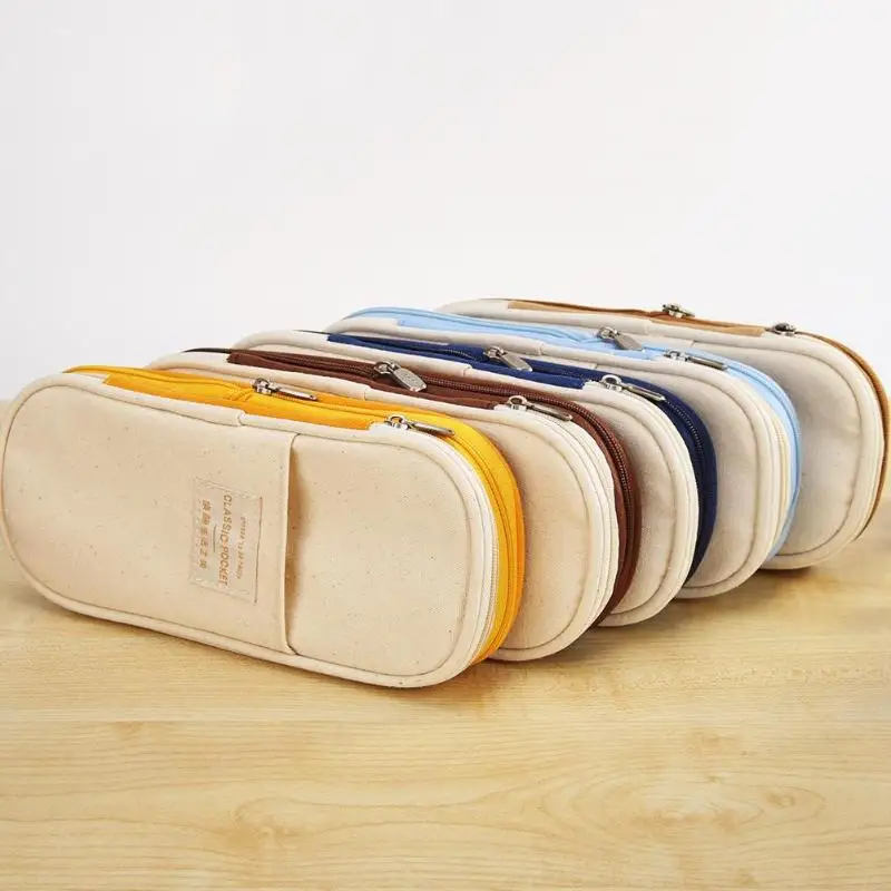 

Pencil Case Macaron Color Canvas Stretch Double Layer Large Capacity Pencil Box Cute Pencilcase Kids School Stationery