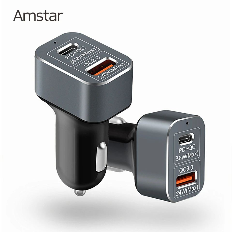 Автомобильное зарядное устройство Amstar 60 Вт USB C PD быстрая зарядка 3 0 Быстрая