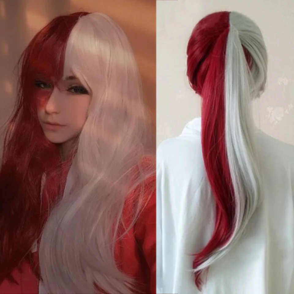 cabelo sintético vermelho branco peruca longa streight cabelo cosplay peruca dois tons ombre cor perucas femininas
