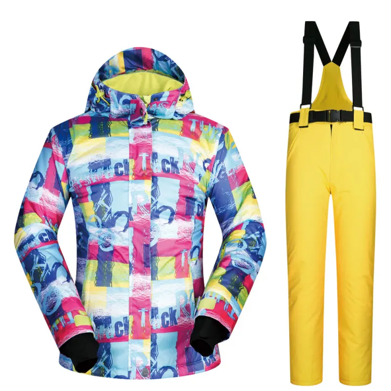 Толстый теплый лыжный костюм, лыжный и сноубордический комплект из куртки и штанов, высококачественные комбинезоны для сноубординга, мужские лыжные спортивные штаны - Цвет: Rose Red Yellow