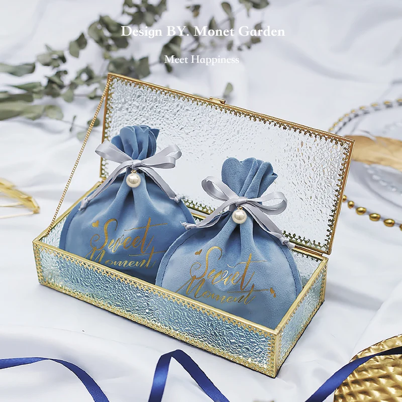 100 PCS Wedding Favor Box Multi-Color Cube Butterfly Candy Box Sugar Chocolate Foldable Boxes for Birthday Wedding Party Favor Blue