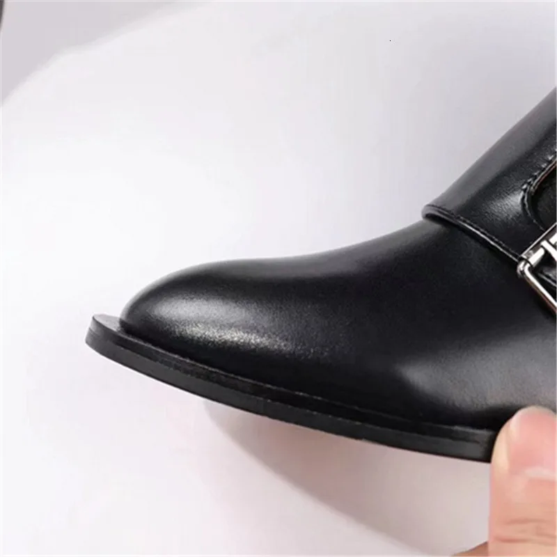 Mujer; женские ботинки; Invierno; коллекция года; chaussures femme; женская обувь на низком каблуке с пряжкой; с острым носком; Zapatos De Mujer; на молнии