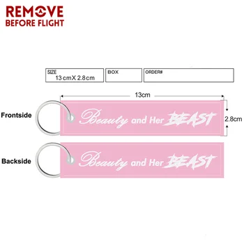 

Pink Car keychain for Women Key Tag Embroidery Beauty and the Beast Key Chain Holder Keyring for Aviation Gifts Jewelry llavero