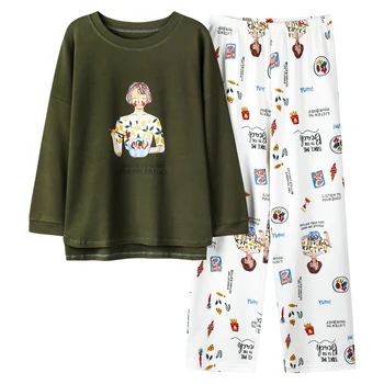 

Spring Women Pajamas Set Sleepwear Stripe Long Sleeve Turn-down Cute Cotton Female Pijama Casual Homewear Female Pyjamas