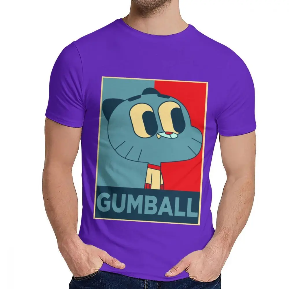 Мужская футболка потрясающий мир Gumball Great Новая мужская футболка с круглым вырезом и мультяшным дизайном - Цвет: Фиолетовый