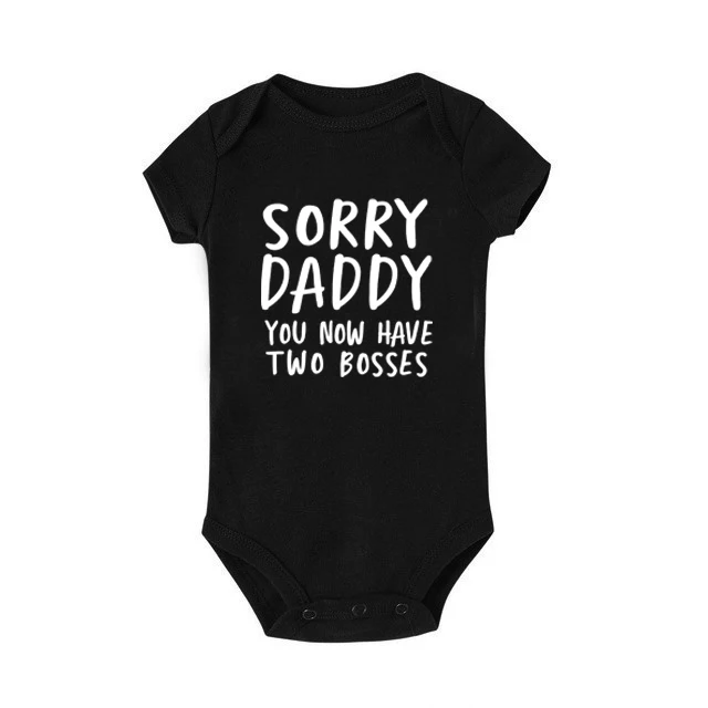 Забавный хлопковый комбинезон для новорожденных с надписью «Sorry Daddy You Know Have Two Boys», комбинезон с короткими рукавами для маленьких мальчиков и девочек - Цвет: Black
