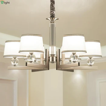 

Modern Nickel Metal Led Chandeliers Lighting Living Room Fabric Led Pendant Chandelier Lights Dining Room Hanging Lamp Fixtures