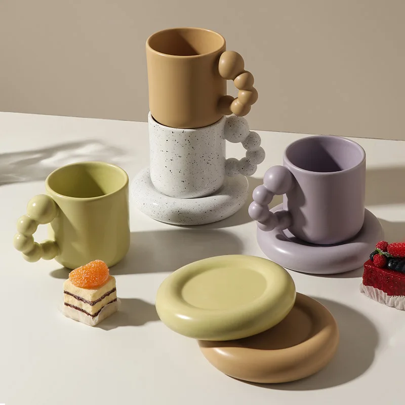 

325ml Colored Ceramic Coffee Mug Creative Nordic Coffee Cup Saucer Set Big Handrip Cup Water Juice Tea Mug Home Art Decor Gifts