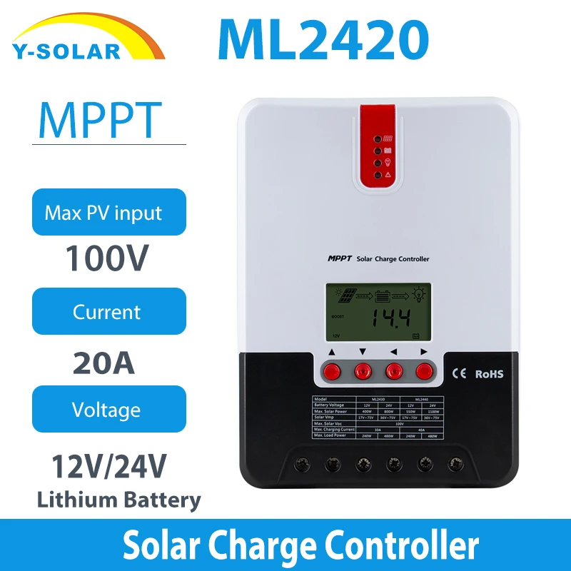 US $75.04 YSolar 20A MPPT Solar Charge Controller 12V24V Auto For AGM Lead Acid Gel Lithium Battery Max 100V PV Regulator