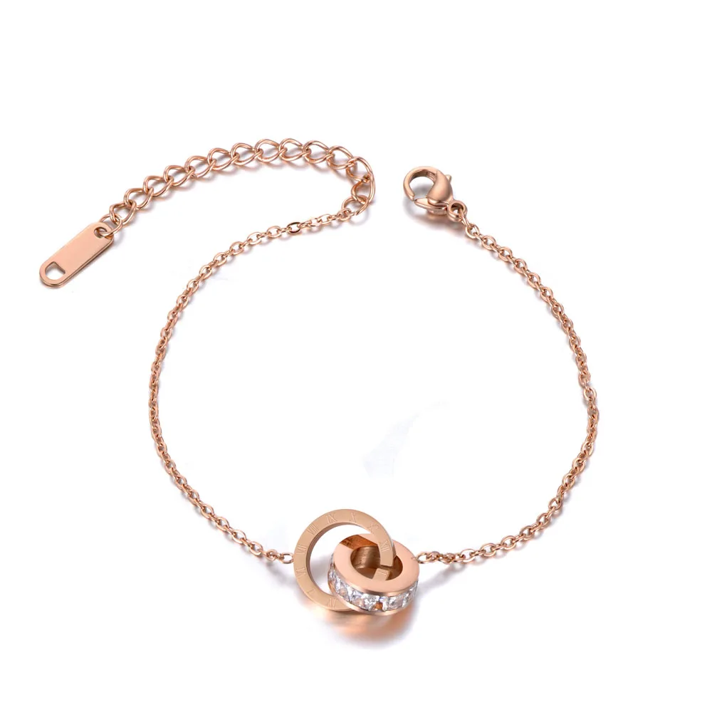 Lokaer Titanium Stainless Steel CZ Crystal Circle Charm Bracelets For Women Girls Rose Gold Chain& Link Bracelet Jewelry B19111 - Окраска металла: White