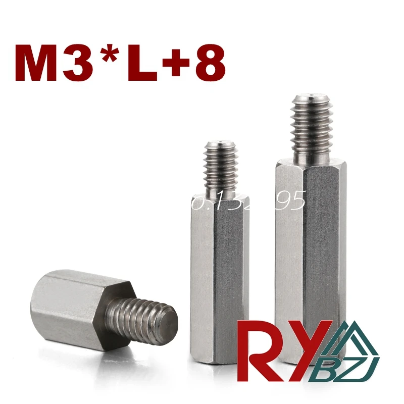 M3 * L + 8 нержавеющая сталь противостояние разделитель женский мужской шаг винты Резьбовая прокладка Шестигранная прокладка