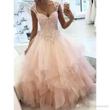 Дешевые румяные розовые Бальные платья кружевные аппликации юбка с оборками Длина до пола Длинные вечерние платья для выпускного вечера для девочек 16