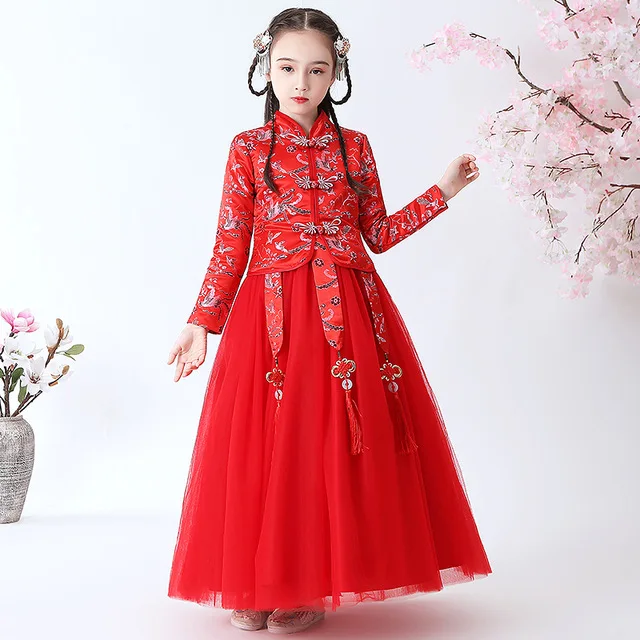 Зимнее платье для девочек платье в китайском стиле vestidos de fiest для свадебной вечеринки, вечеринки, дня рождения, теплые плюшевые платья первое платье - Цвет: 2