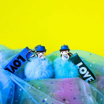 

Lovely girl and boy Plush Toy Faux Rabbit Fur Ball Pompom Stuffed for Kid Mini Cute Toy Gift Keychain Baby Doll Key Chain