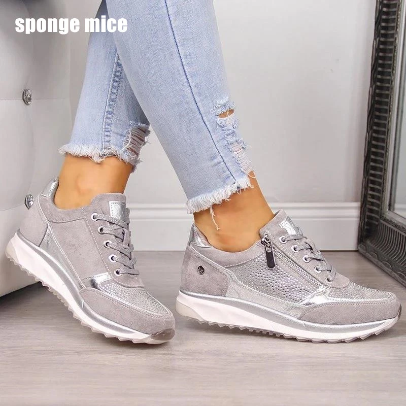 Zapatos De Zapatillas plateadas zapatillas De plataforma con cremallera zapatillas De Mujer casuales cordones Tenis Femenino Zapatos De Mujer Zapatillas De Mujer|Zapatos vulcanizados de mujer| - AliExpress