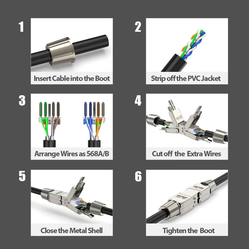 ZoeRax Cat6A Cat7 Cable Extender Junction Adapter Connection Box RJ45 Lan Cable Extension Connector Full Shielded Toolless — view 6