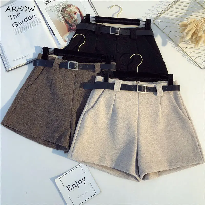 AREQW Autumn Winter High Waist Shorts for Women Casual Warm Booty Shorts with Belt AREQW Autumn Winter High Waist Shorts for Women Casual Warm Booty Shorts with Belt