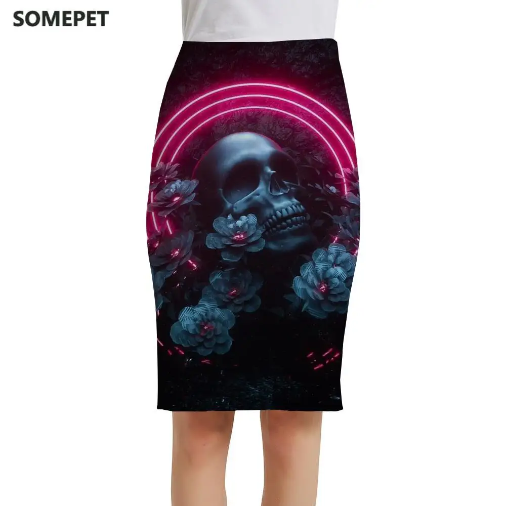 

SOMEPET Brand Skull Skirts Women Flower 3d Skirt Hip Hop Print Skirt Rock Pencil Ladies Skirts Womens summer Cool Fashion New