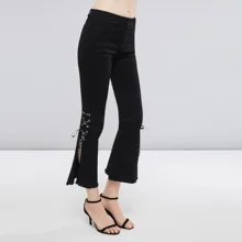Flare Pants Women Trousers Lace Up Split Street Fashion Bell Bottom Elegant Office Female Black Slim Casual Pants Spring Fashion