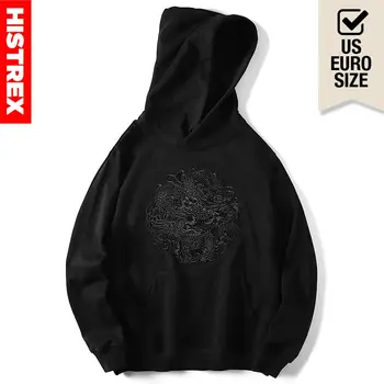 

HISTREX Embroidered Chinese Dragon Men Hoodies Fleece High Quality Male Hoody Brand Hip Hop Printing Streetwear BraMens Hoodies
