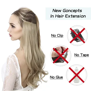 No Clip Wave Halo Hair Extensions Ombre Synthetic Natural Black Blonde Pink One Piece False Hairpiece Fish Line Fake Hair Piece 3