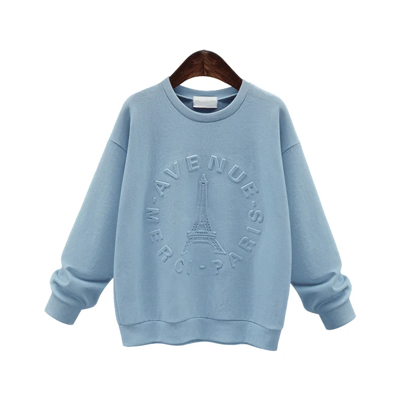 

Women 2019 Autumn Casual Solid Basic Loose Embossed Sweatshirt and Pullovers Plus Size 6XL