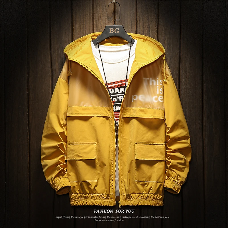 

M-5XL Orange Mens Jackets And Coats Streetwear Bomber Jacket Men Windbreaker Fashions Clothes Autumn Hooded 100% Polyester