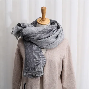 

Unisex Cashmere Scarf Winter Fashion Solid Grey Soft Warm Shawls for Couples Female Plaid Snood Pashmina Poncho for Men Women