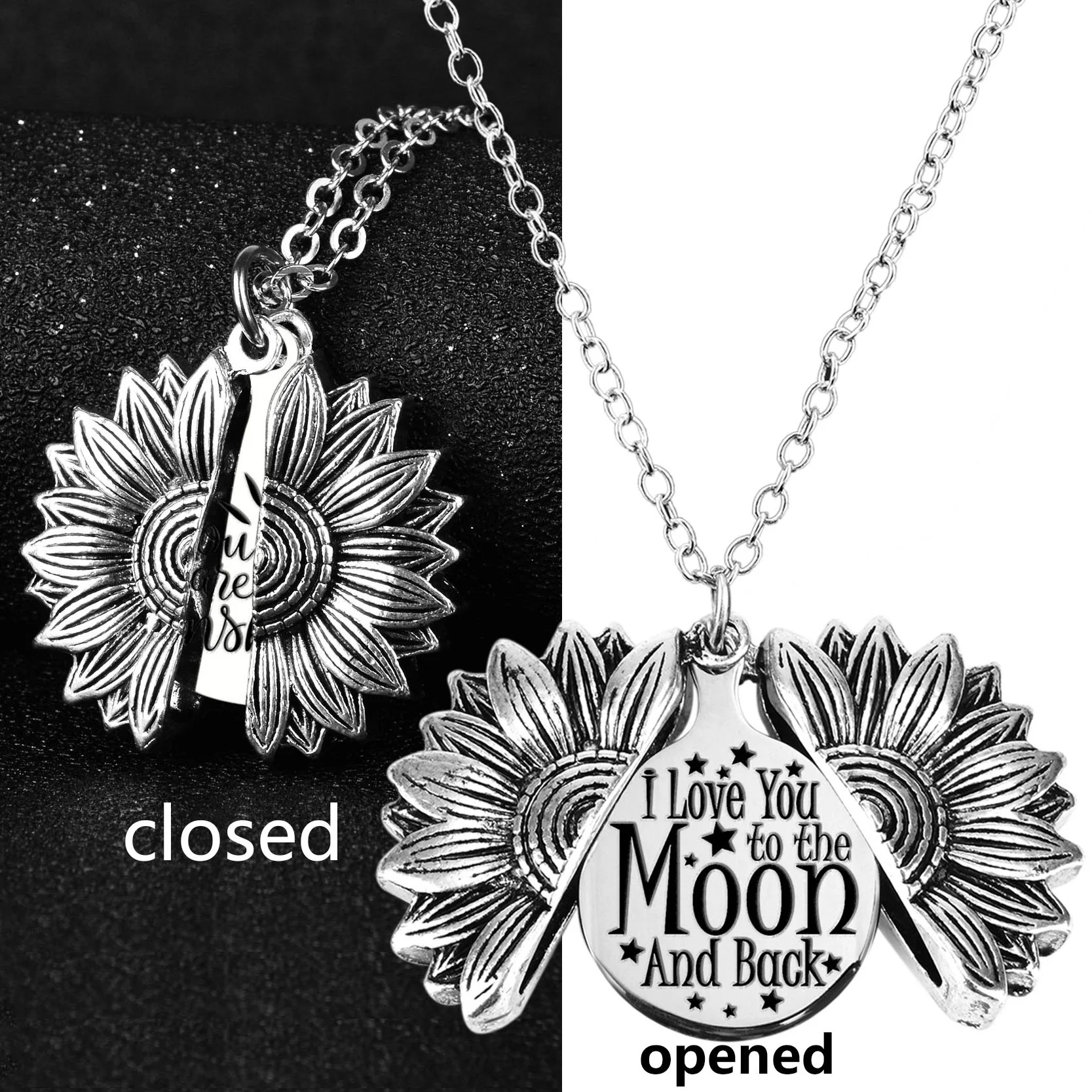I Love You To The Moon and Back скрытое сообщение открытый медальон Подсолнух нержавеющая