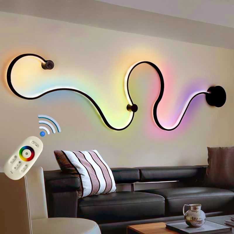 Modern APP Remote RGB LED Wall Lamp Stairs LED Light Bedroom Lamp Colorful Wall Sconce S-shaped Aluminium Corridor Aisle Lights
