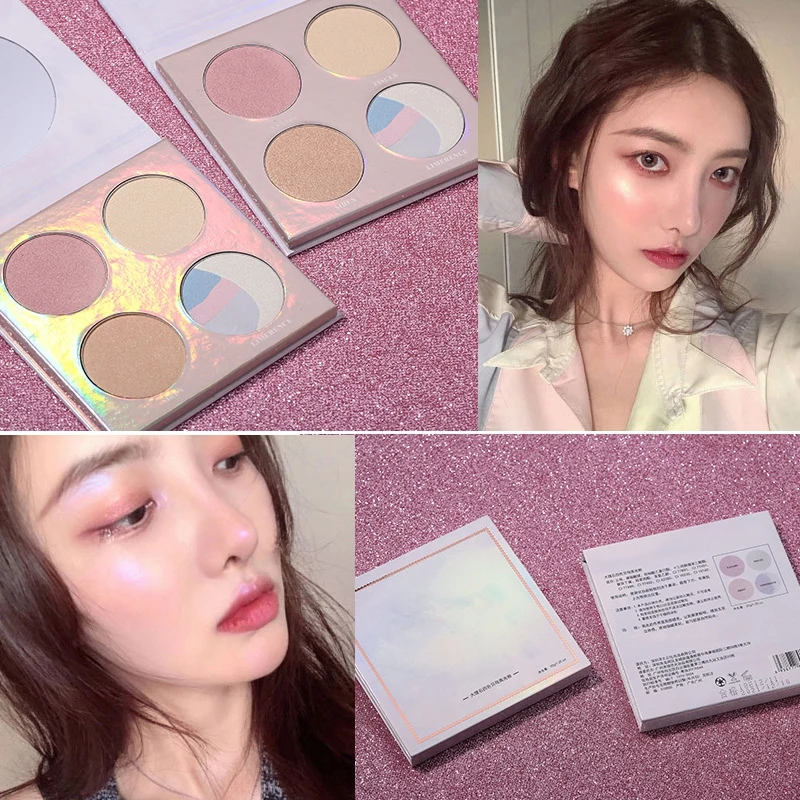 4 Colors Marble Highlight Blush Application Palette Smudge-proof Eyeshadow Palette
