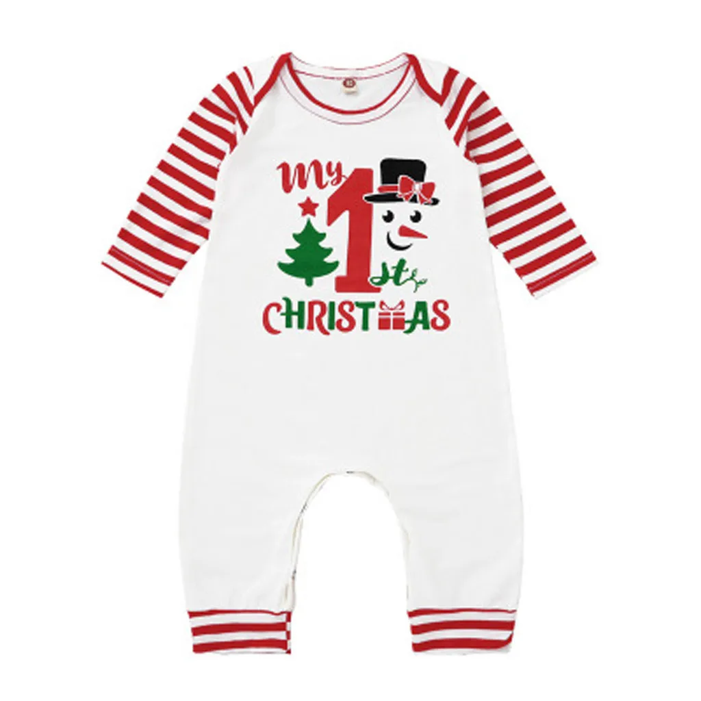 My First Christmas/Одежда для новорожденных мальчиков и девочек с принтом рождественских