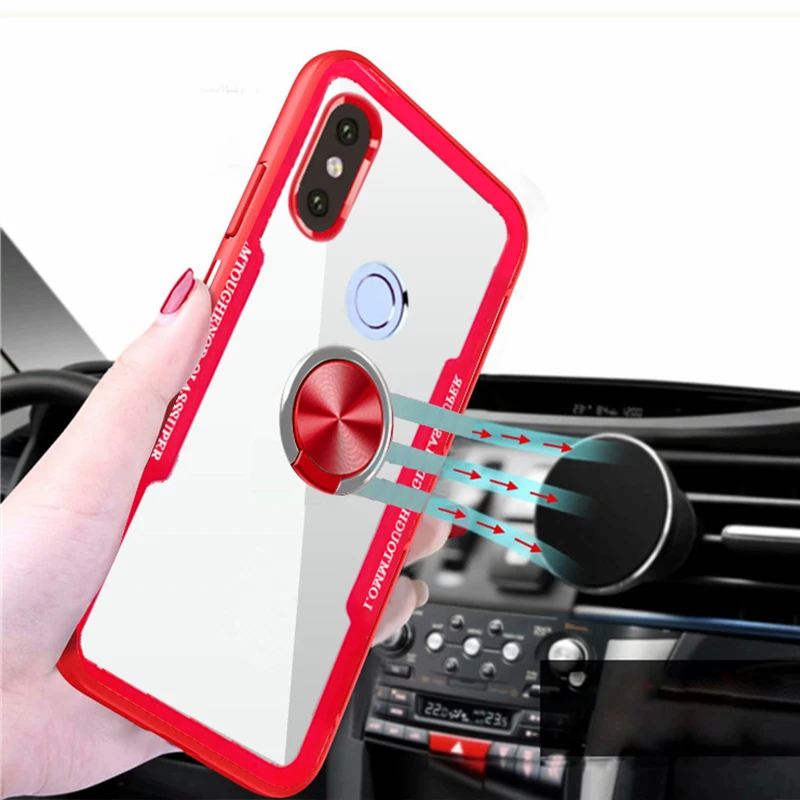 Luxury Ring Magnet Metal Car Holder Coque,Cover,Case For Xiaomi Redmi Note 6 pro Note6 6pro Silicone Transparent Shockproof