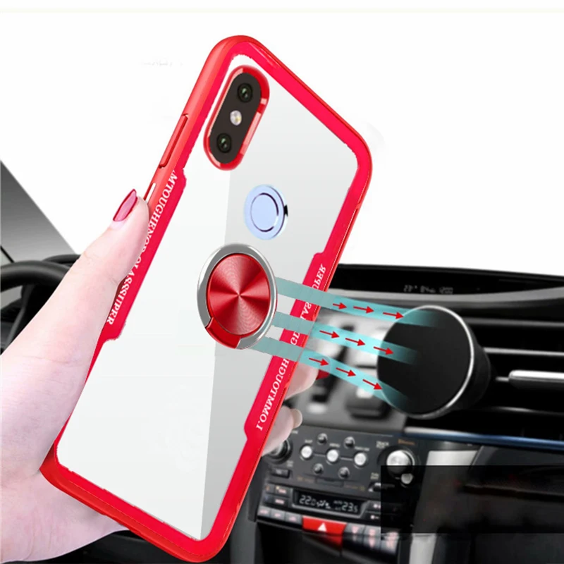 Luxury Ring Magnet Metal Car Holder Coque,Cover,Case For Xiaomi MI A2 Lite MIA2 MI 6X Silicone Transparent Shockproof