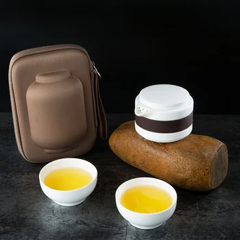 

3 in 1 Portable Ceramic Tea Cup Set Portable Kung Fu Tea Pot with Bag for Office Home Travel Tea Art Essential HFing
